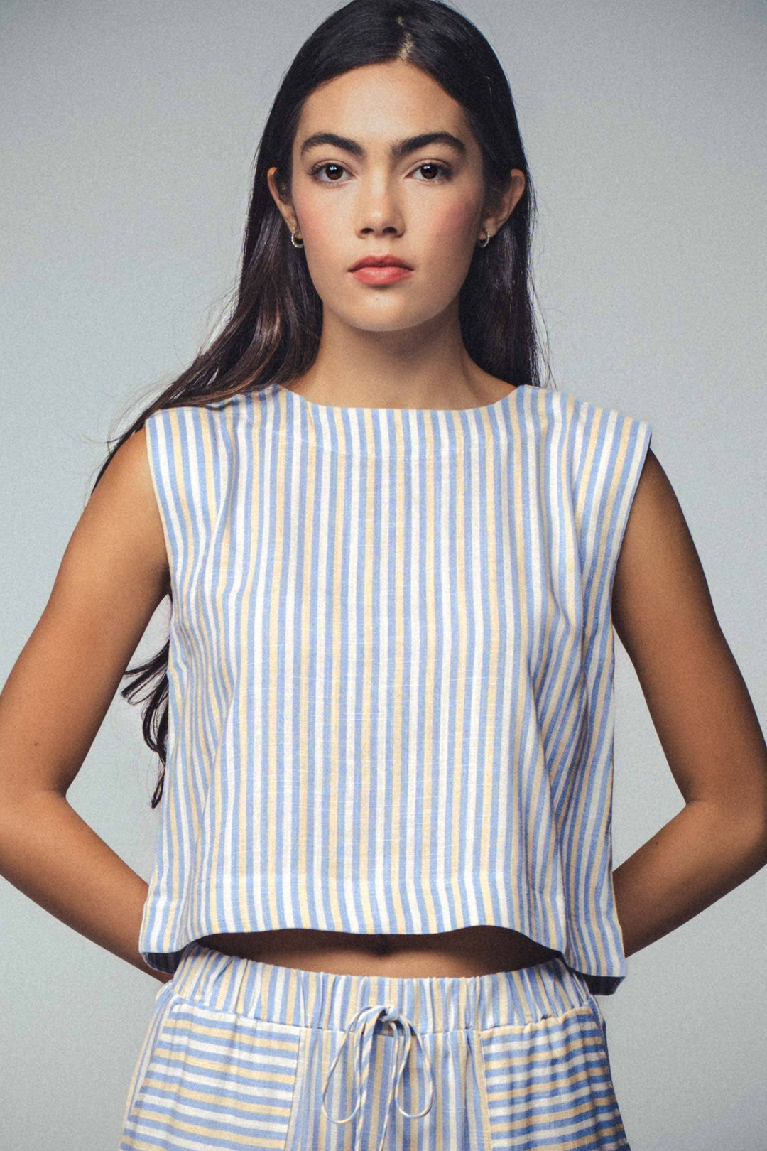 Paty Striped Two-Piece Cropped Top and Pants Set