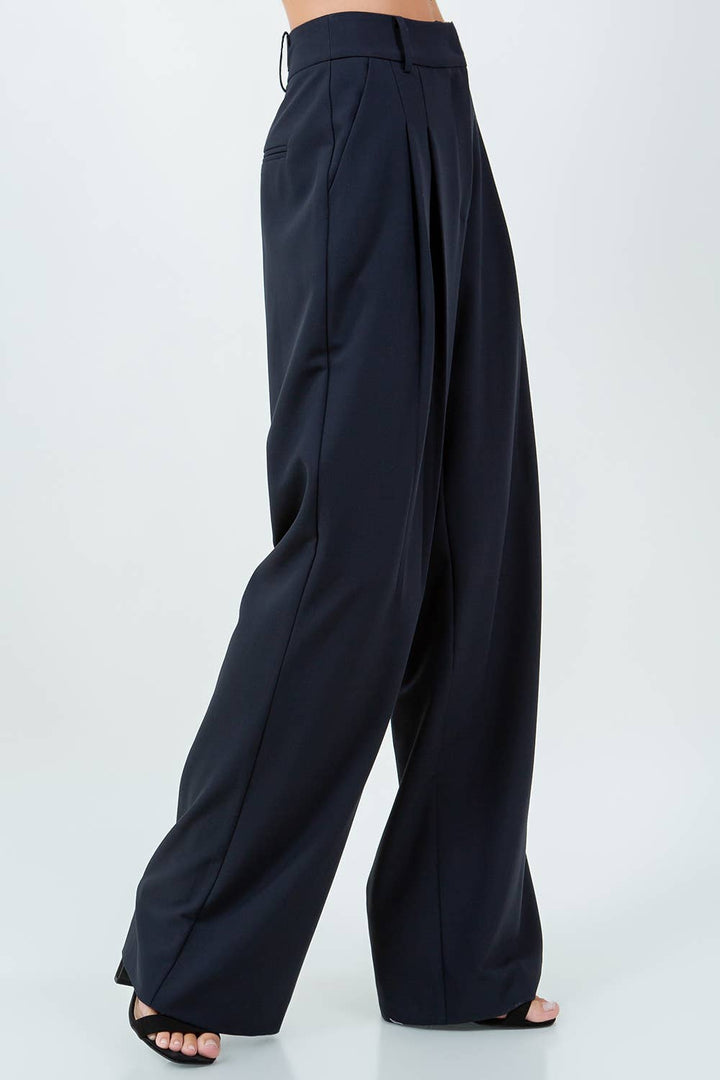 VALENTINA PANTS PLEAT DETAILED WOVEN STRAIGHT TROUSERS - NAVY