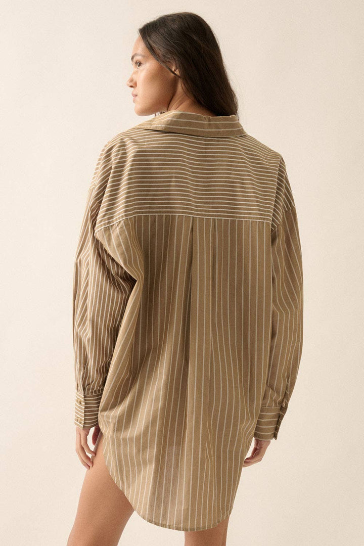 Lia Striped Button-Front Oversized Pocket Shirt Dress