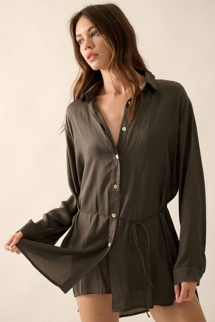 Danny Button Down High-Waisted Belt Shirt Romper