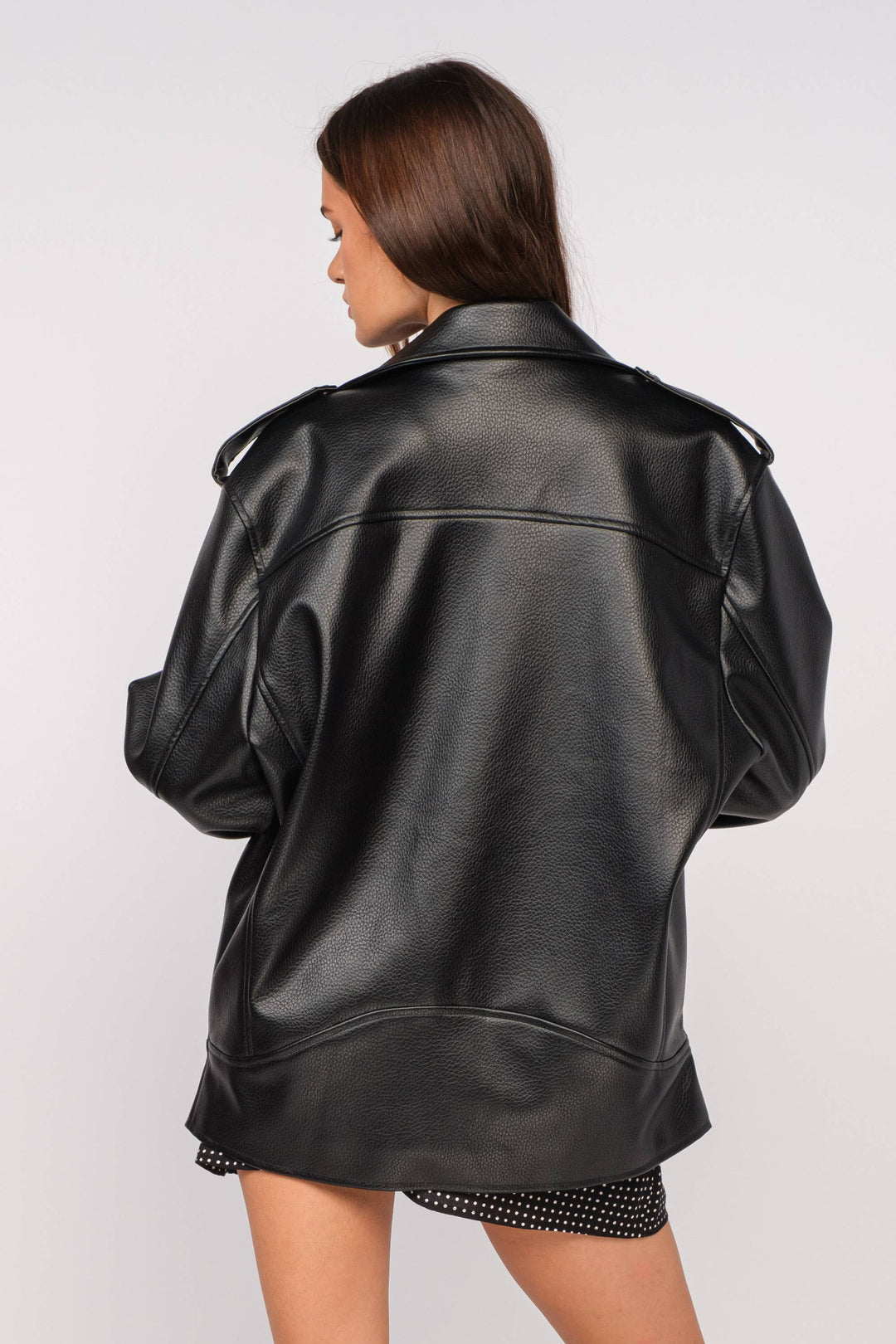 WOMEN'S OVERSIZED FAUX LEATHER JACKER