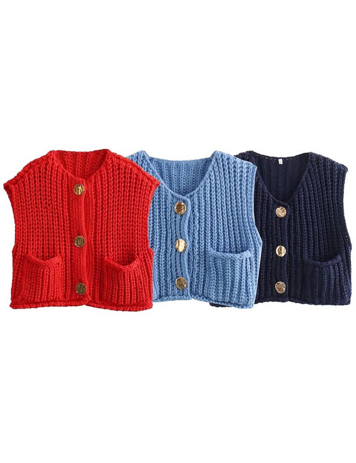 Maty Solid Color Crew Neck Crop Sweater Vest SKT621