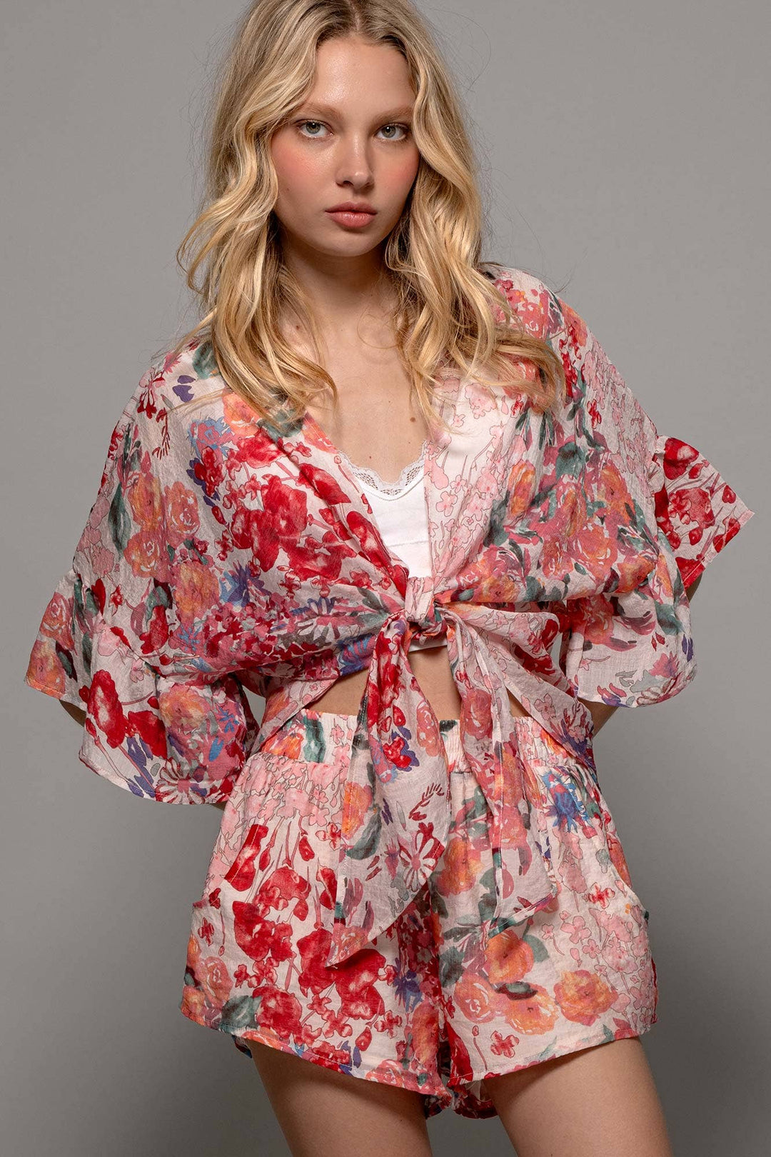 Maya  Romance Floral Front-Tie Top and Shorts Set