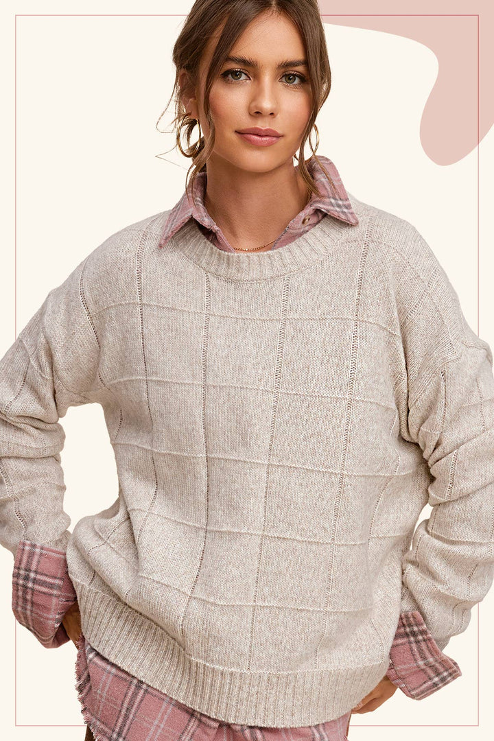 Aiden Loose Fit Windowpane Patterned Two Tone Sweater