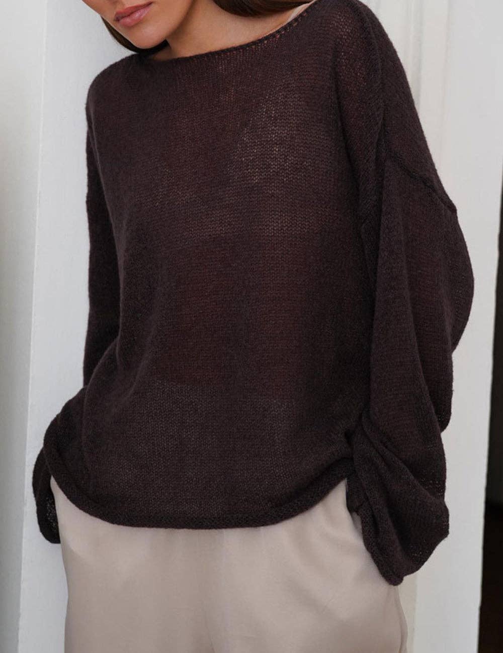 Sharon Solid Color Hollow Knit Top