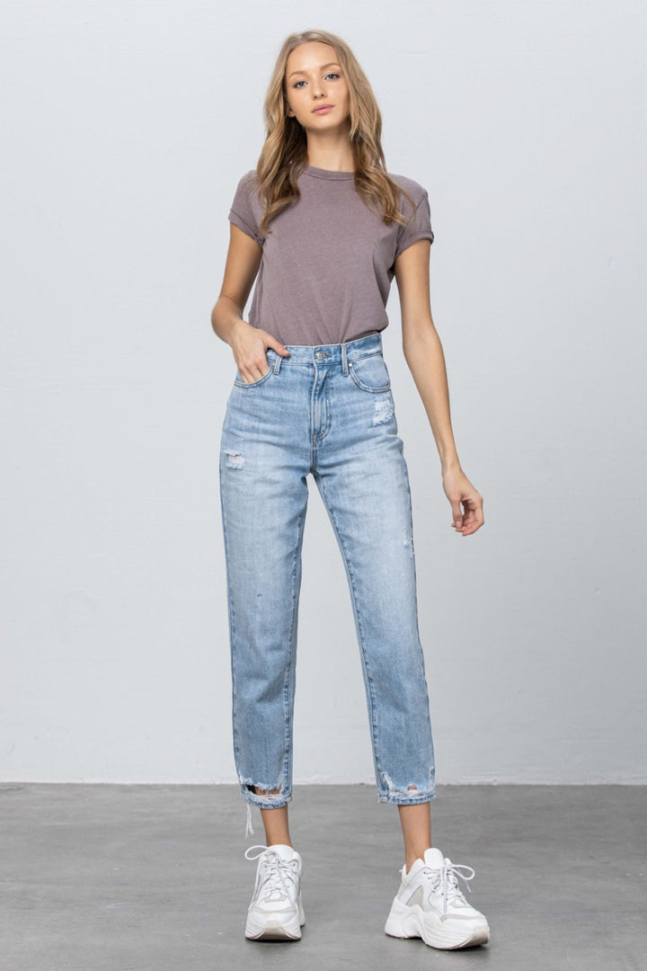 Alexis High Rise Ripped Crop Tapered Jeans