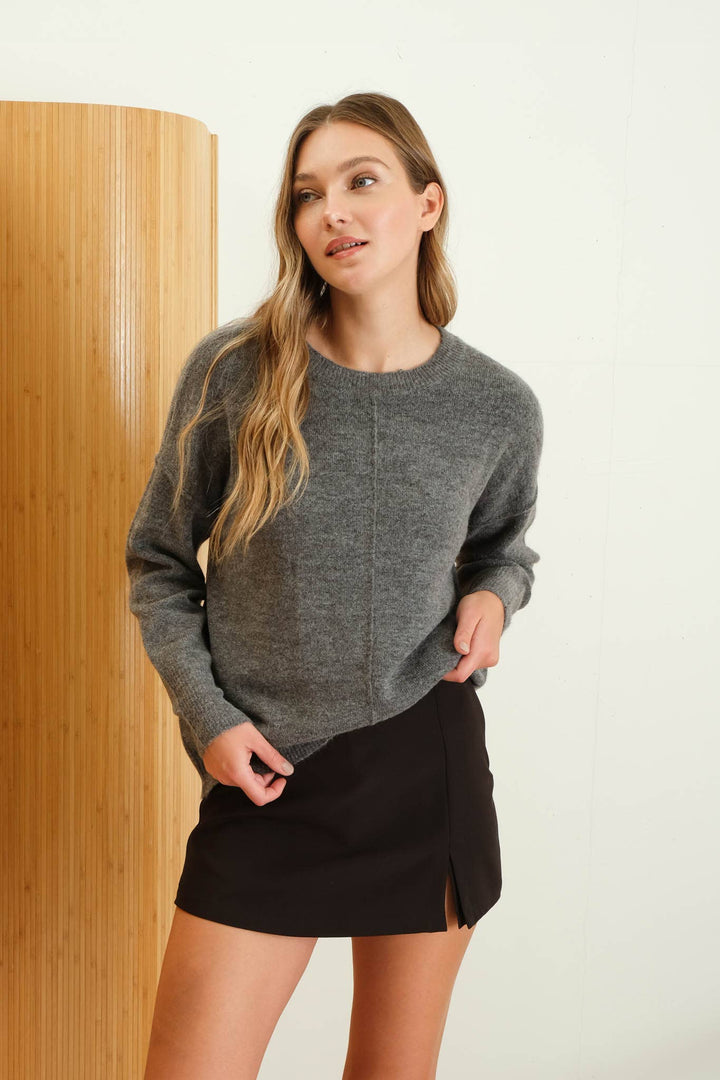 IRIS BLACK FRONT SEAM KNIT SWEATER