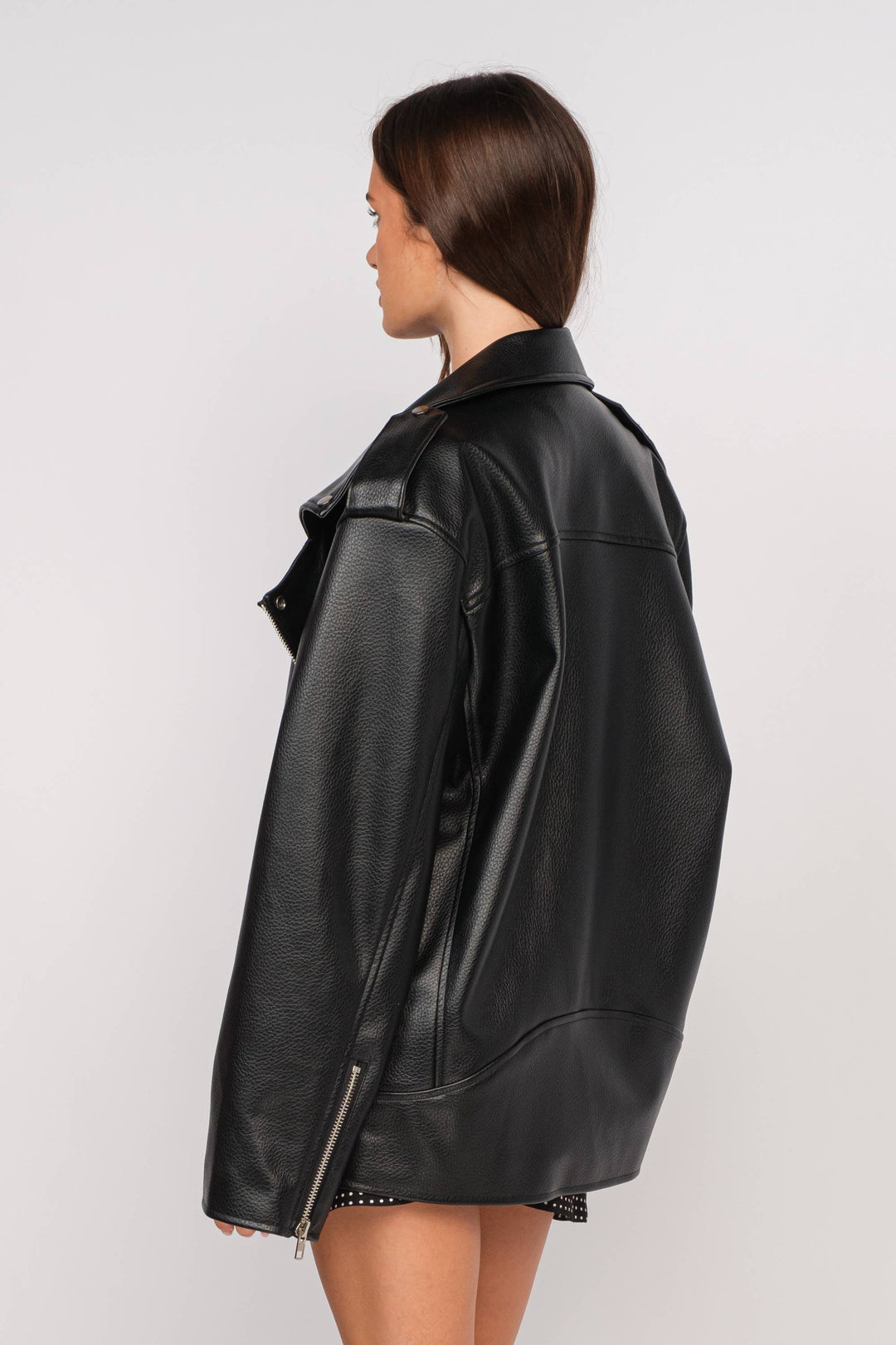 WOMEN'S OVERSIZED FAUX LEATHER JACKER FINAL SALE