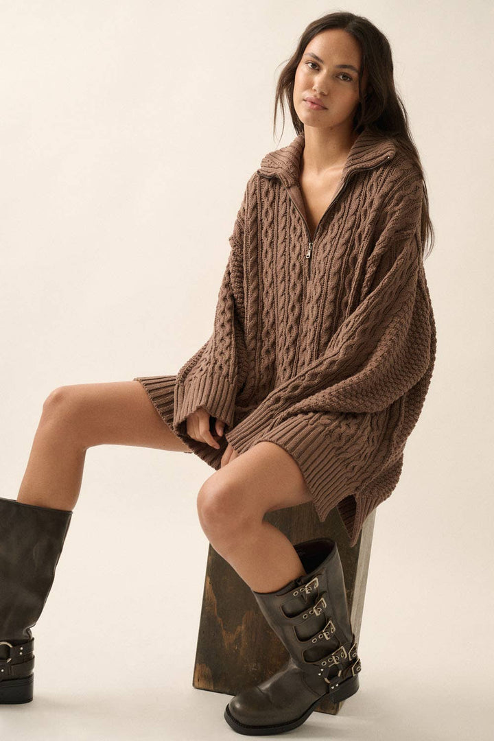 Cable-Knit Long Sleeve Mini Sweater Dress