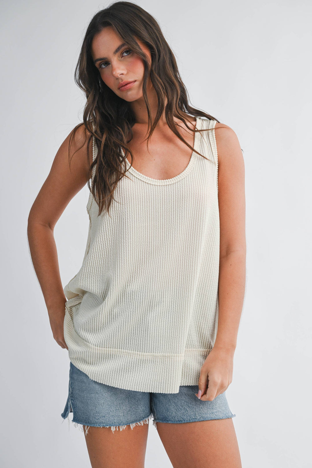 Mika Textured Scoop Neck Relaxed Tank