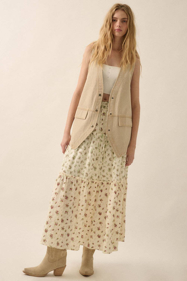 Siria sand Denim Snap-Front Vest