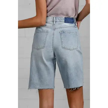 Phoenix High Rise Distressed Bermuda Denim Shorts