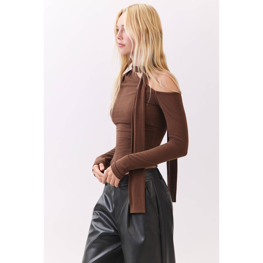 Chocolate Asymmetric Neckline Knit Top