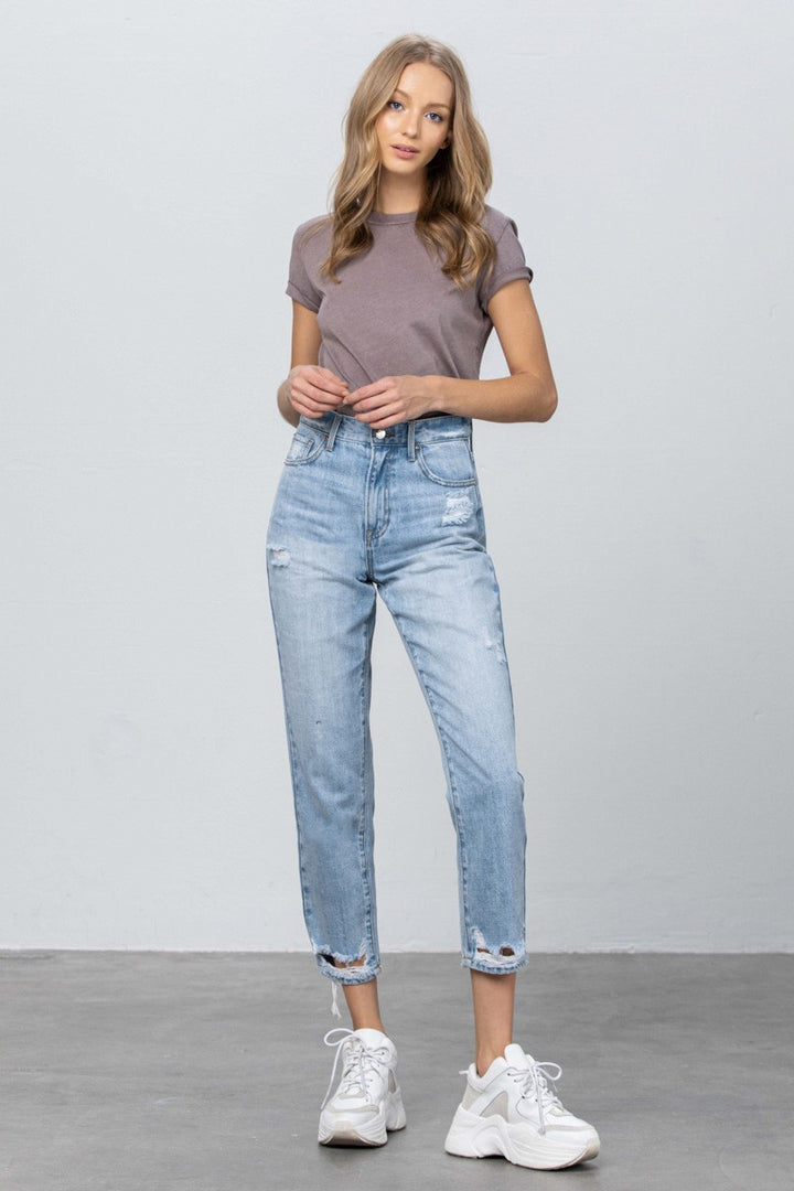 Alexis High Rise Ripped Crop Tapered Jeans