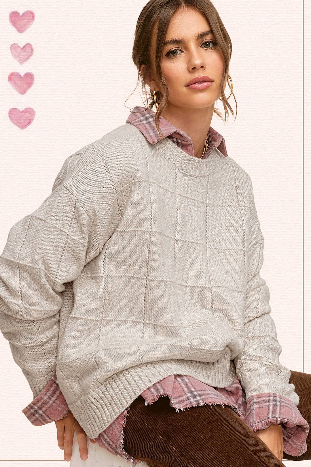 Aiden Loose Fit Windowpane Patterned Two Tone Sweater