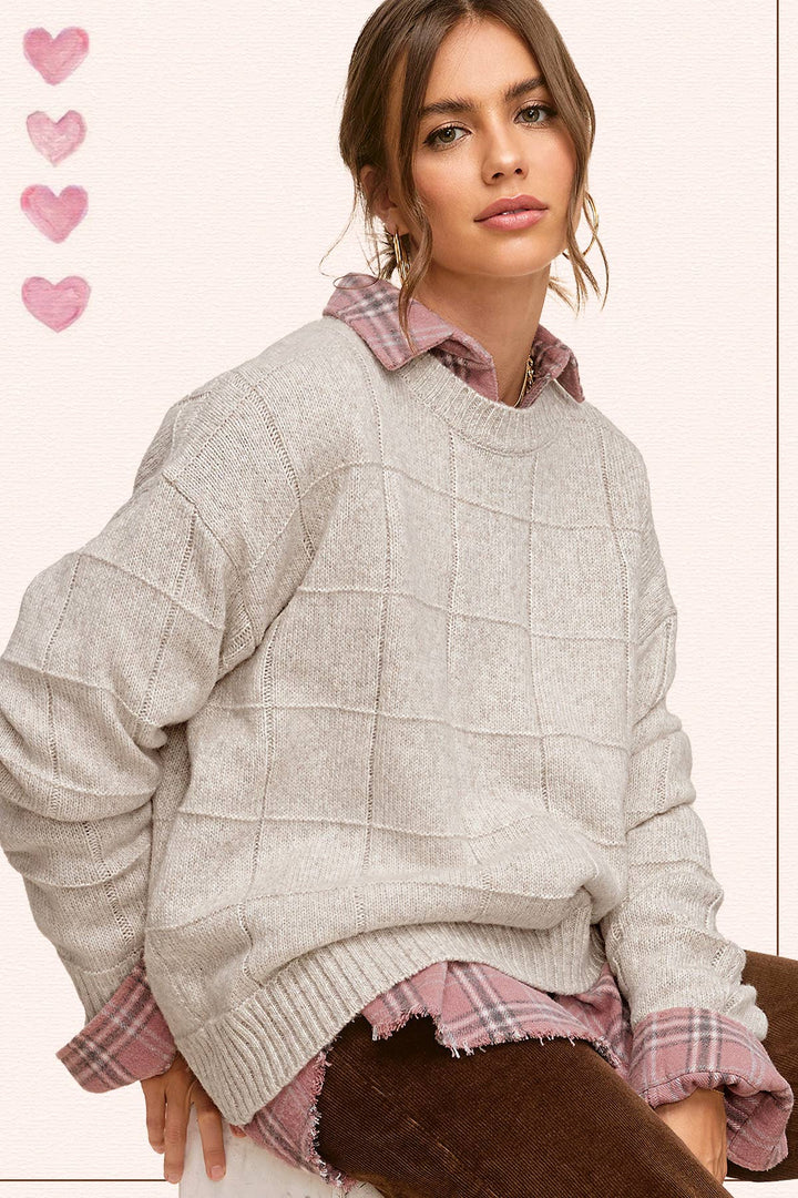 Aiden Loose Fit Windowpane Patterned Two Tone Sweater