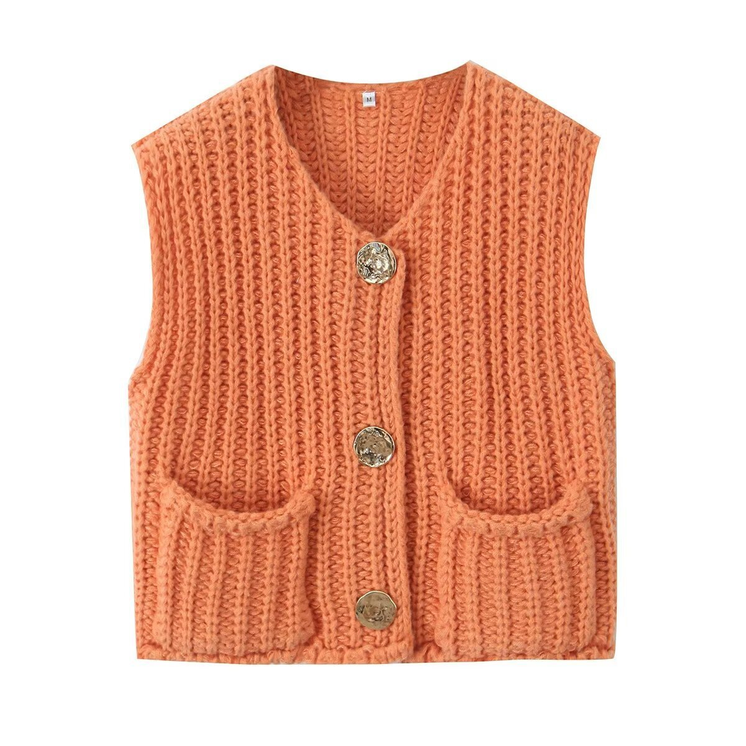 Maty Solid Color Crew Neck Crop Sweater Vest SKT621