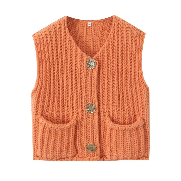 Maty Solid Color Crew Neck Crop Sweater Vest SKT621