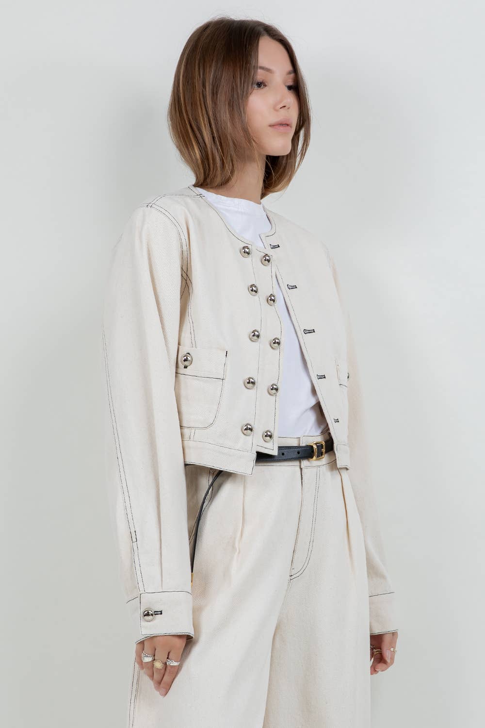 ANGIE COTTON WASHED CROPPED JACKET OATMEAL