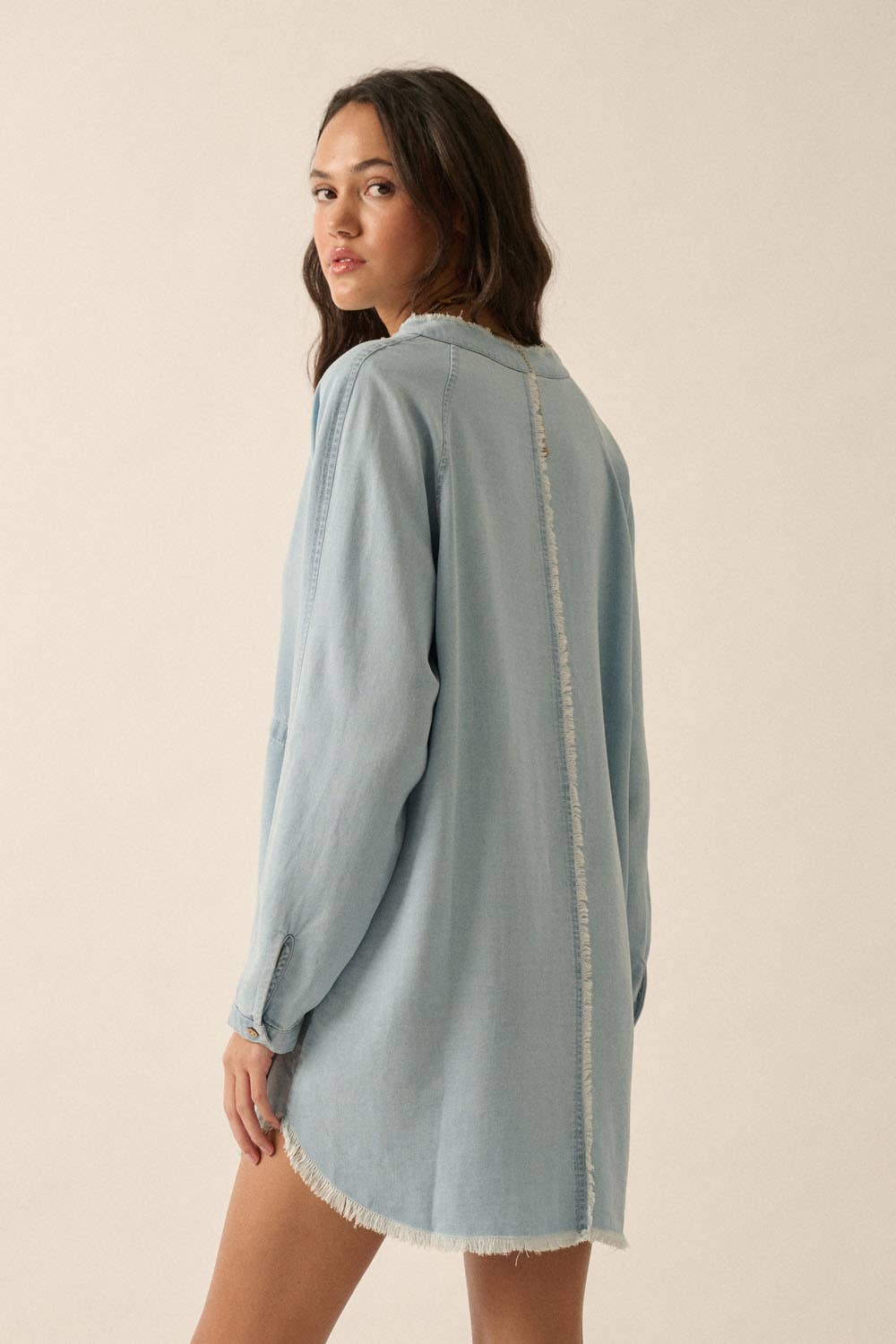Gabby V-Neck Solid Denim Mini Dress