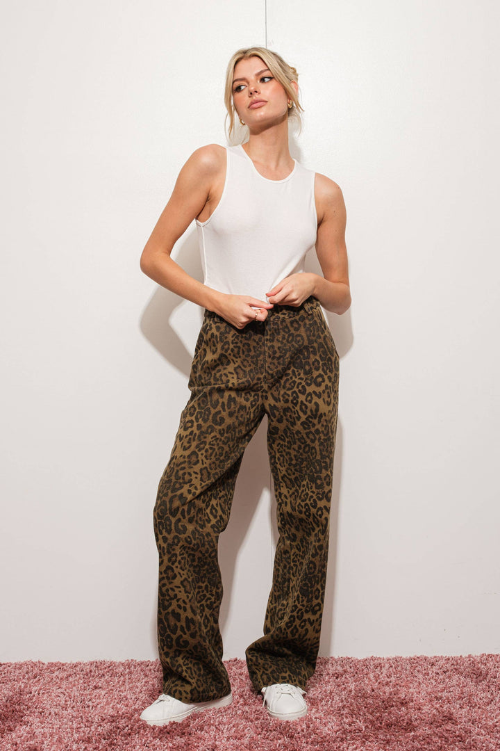 LEOPARD PRINT DENIM PANTS