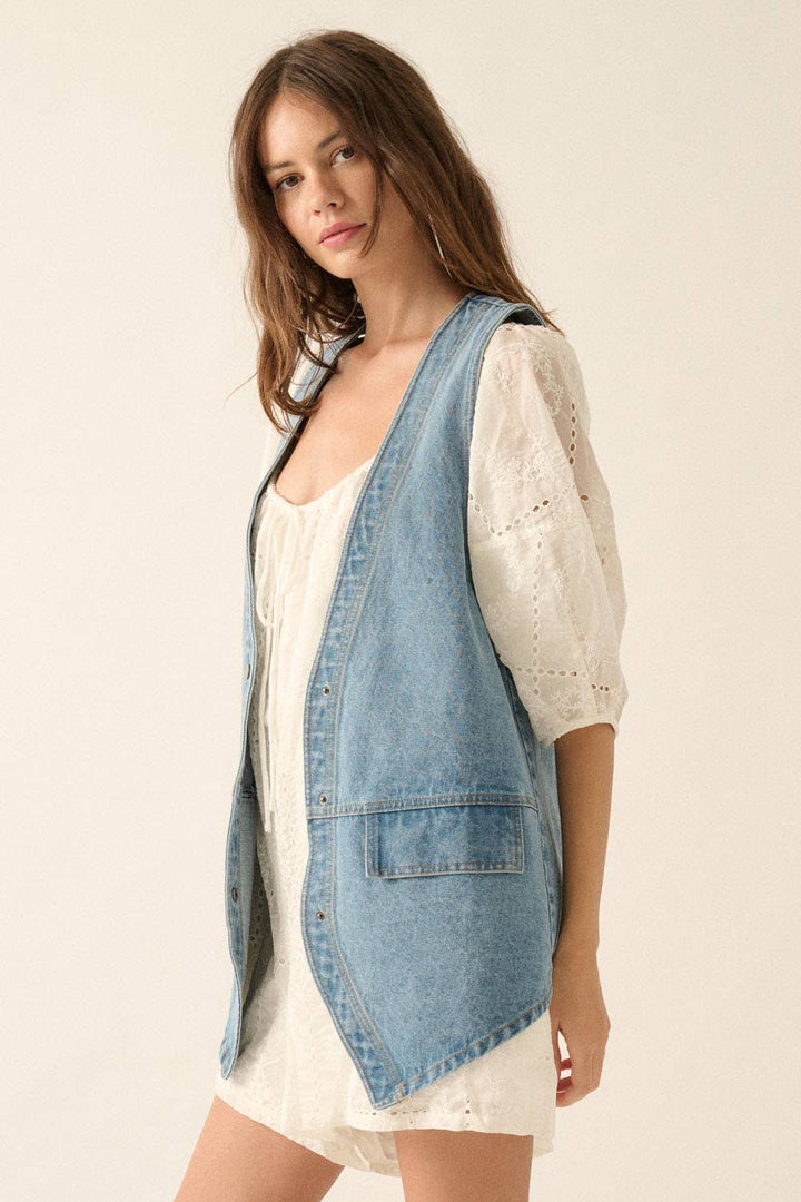 Siria Denim Snap-Front Vest