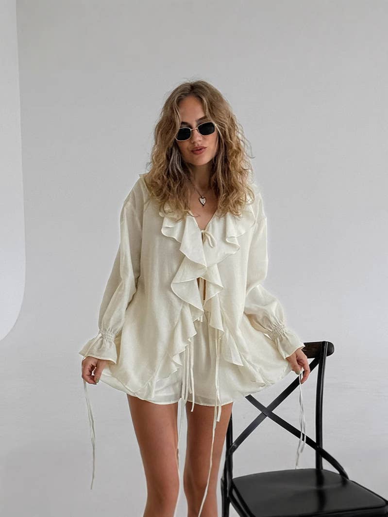 Claire flowy ruffle blouse and short set