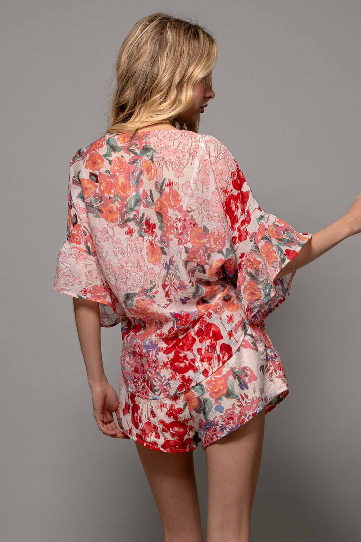 Maya  Romance Floral Front-Tie Top and Shorts Set