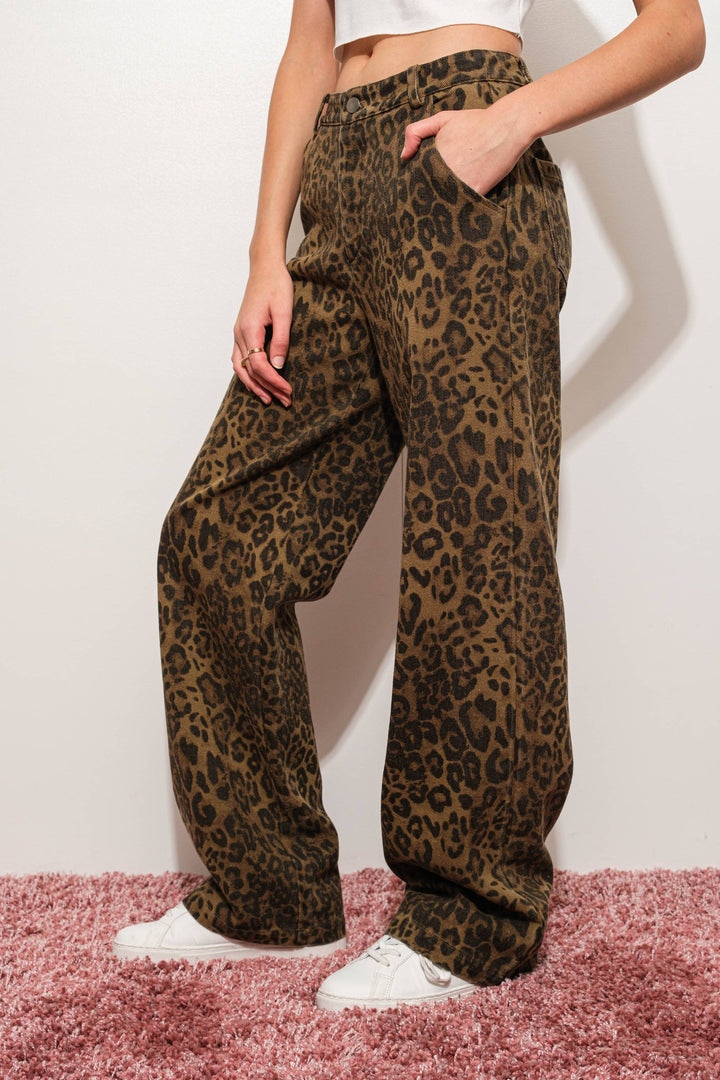 LEOPARD PRINT DENIM PANTS