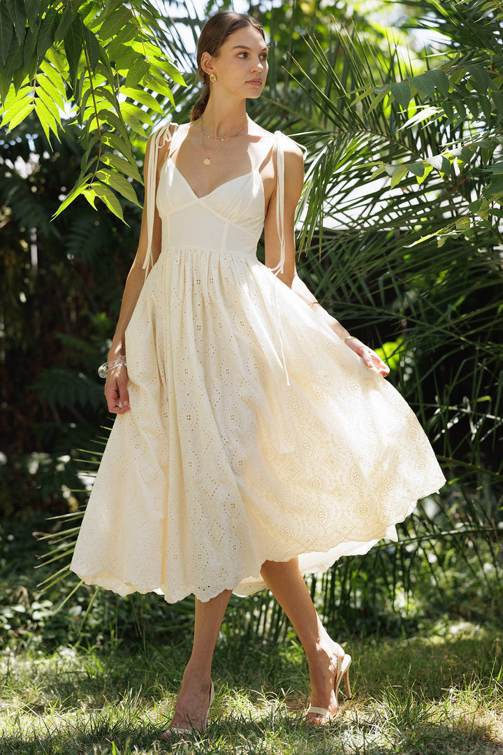 Emily Eyelet Tie-Strap Midi Sun Dress