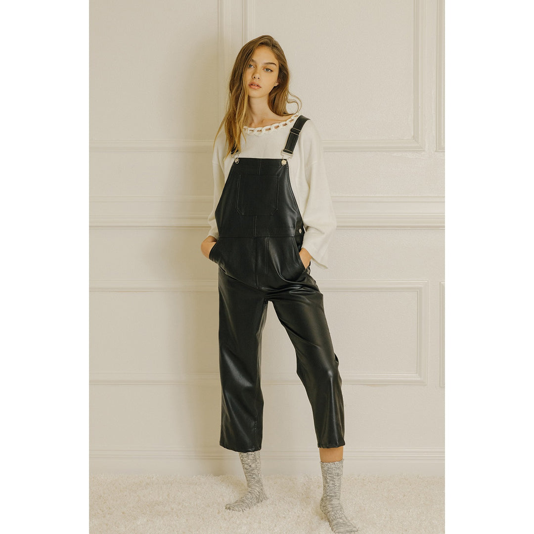 Alice Faux Leather Overalls Pants