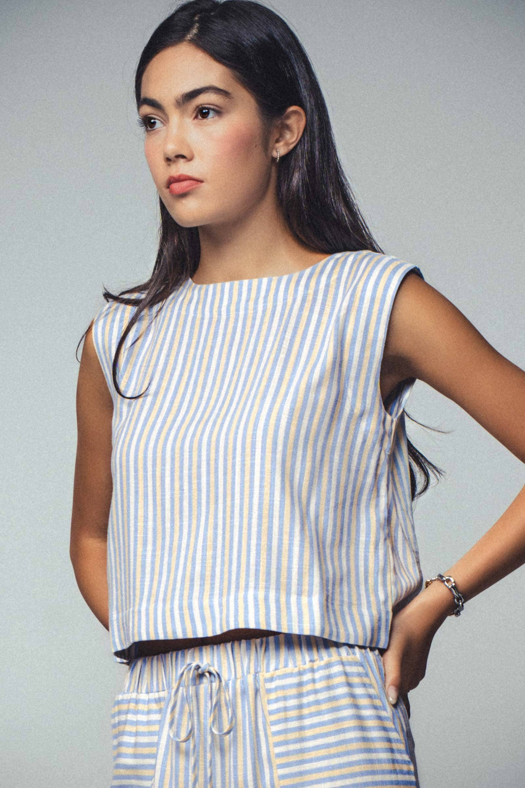 Paty Striped Two-Piece Cropped Top and Pants Set