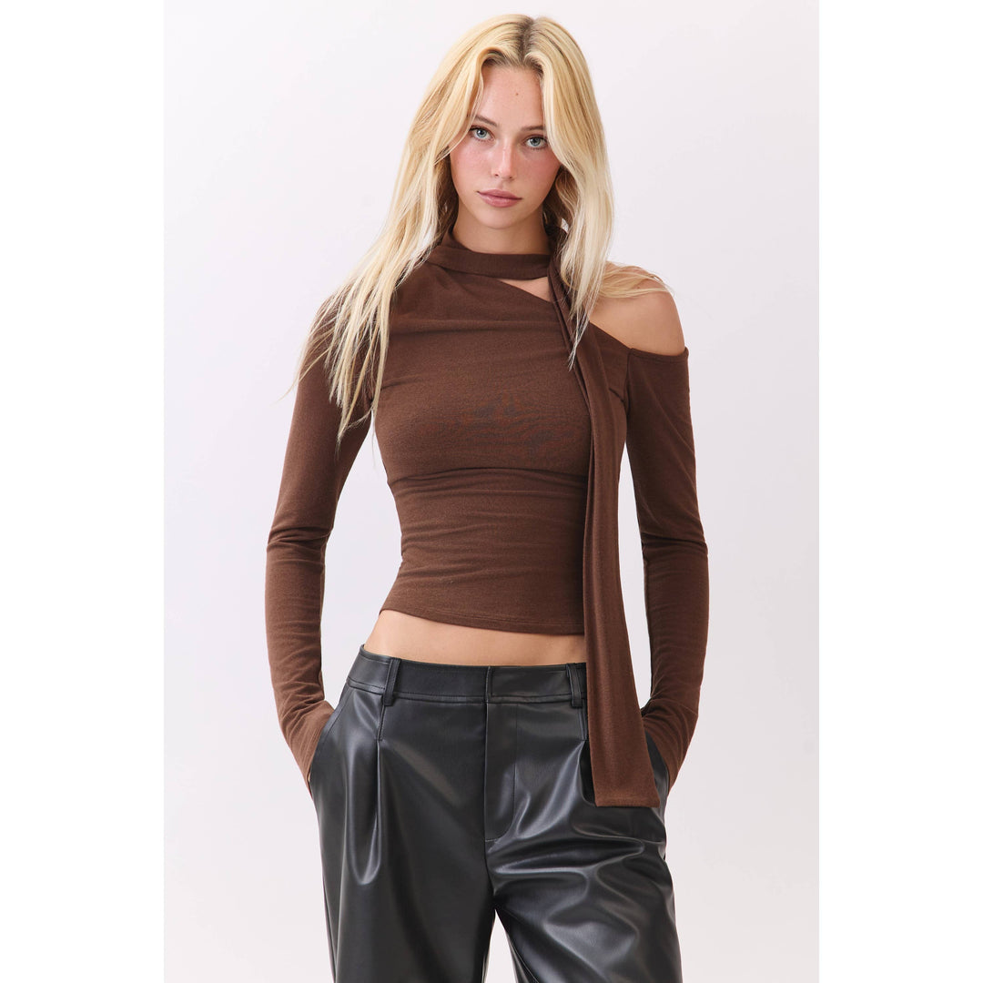 Chocolate Asymmetric Neckline Knit Top