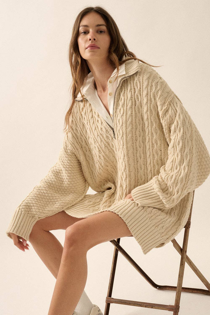 Cable-Knit Long Sleeve Mini Sweater Dress