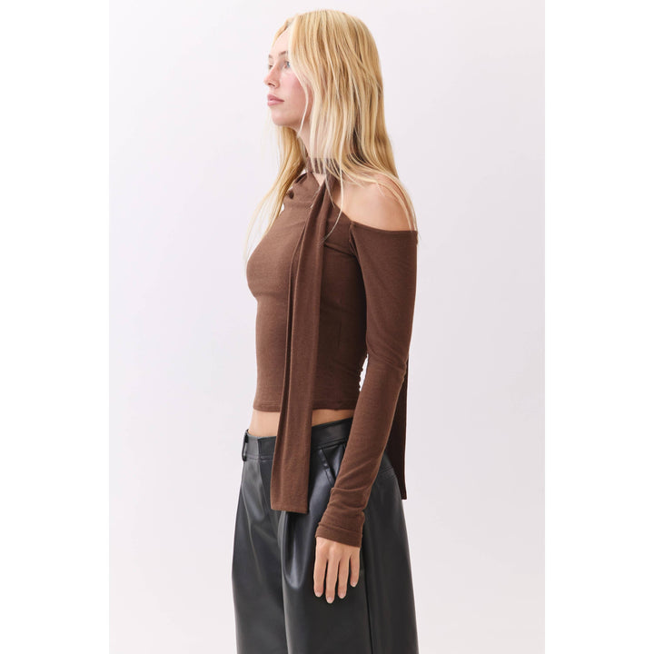 Chocolate Asymmetric Neckline Knit Top