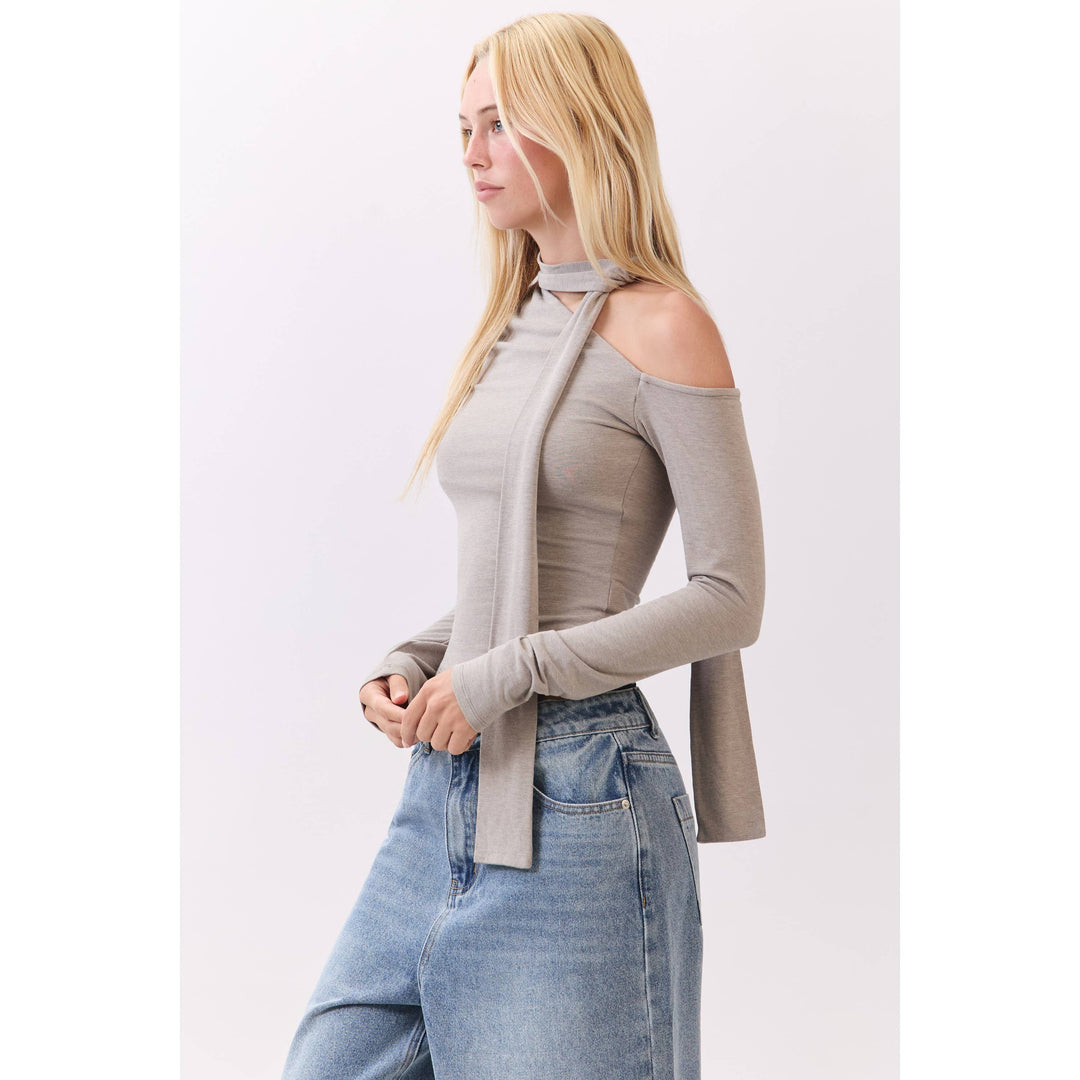 Chocolate Asymmetric Neckline Knit Top