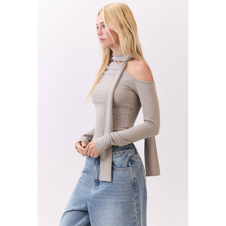 Chocolate Asymmetric Neckline Knit Top