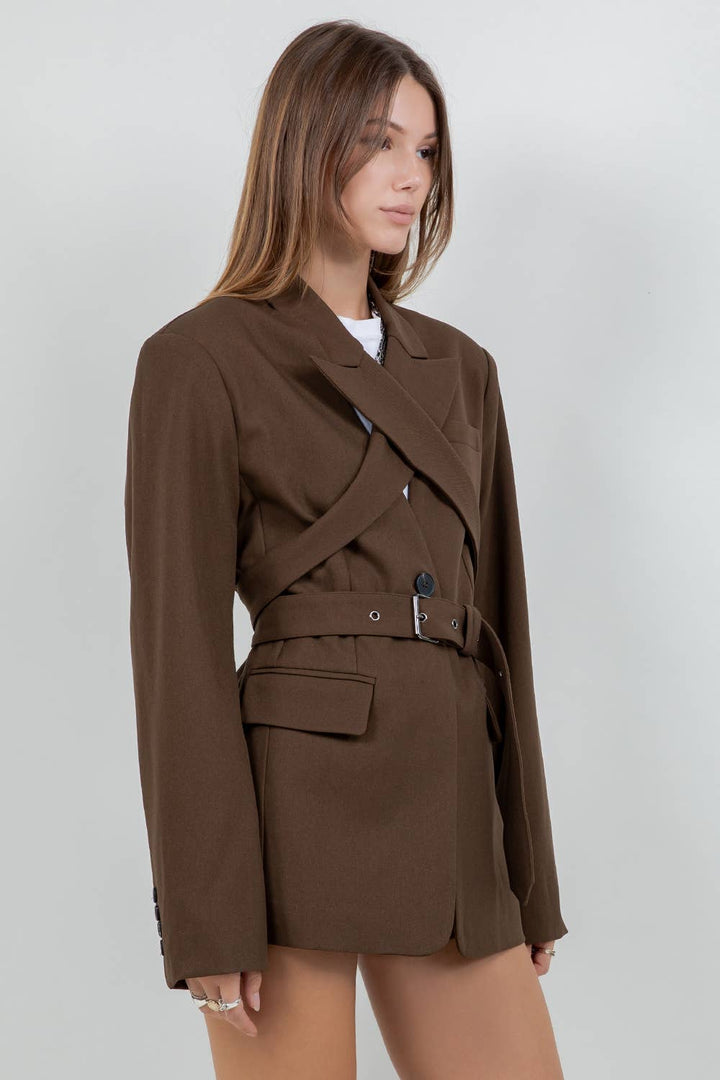 KARLA WOVEN JACKET BROWN