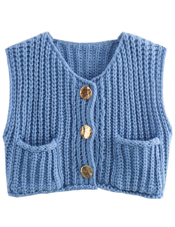 Maty Solid Color Crew Neck Crop Sweater Vest SKT621