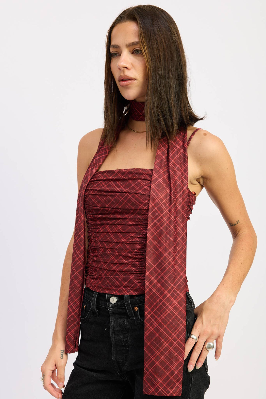 NADIA SPAGHETTI STRAP TOP WITH SCARF