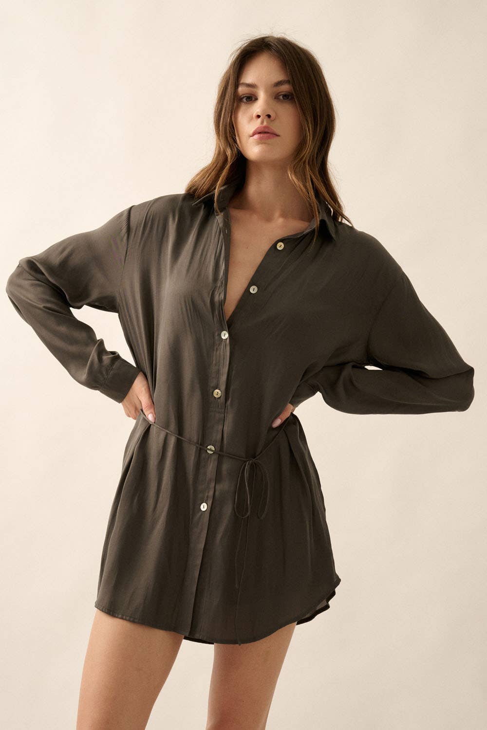 Danny Button Down High-Waisted Belt Shirt Romper