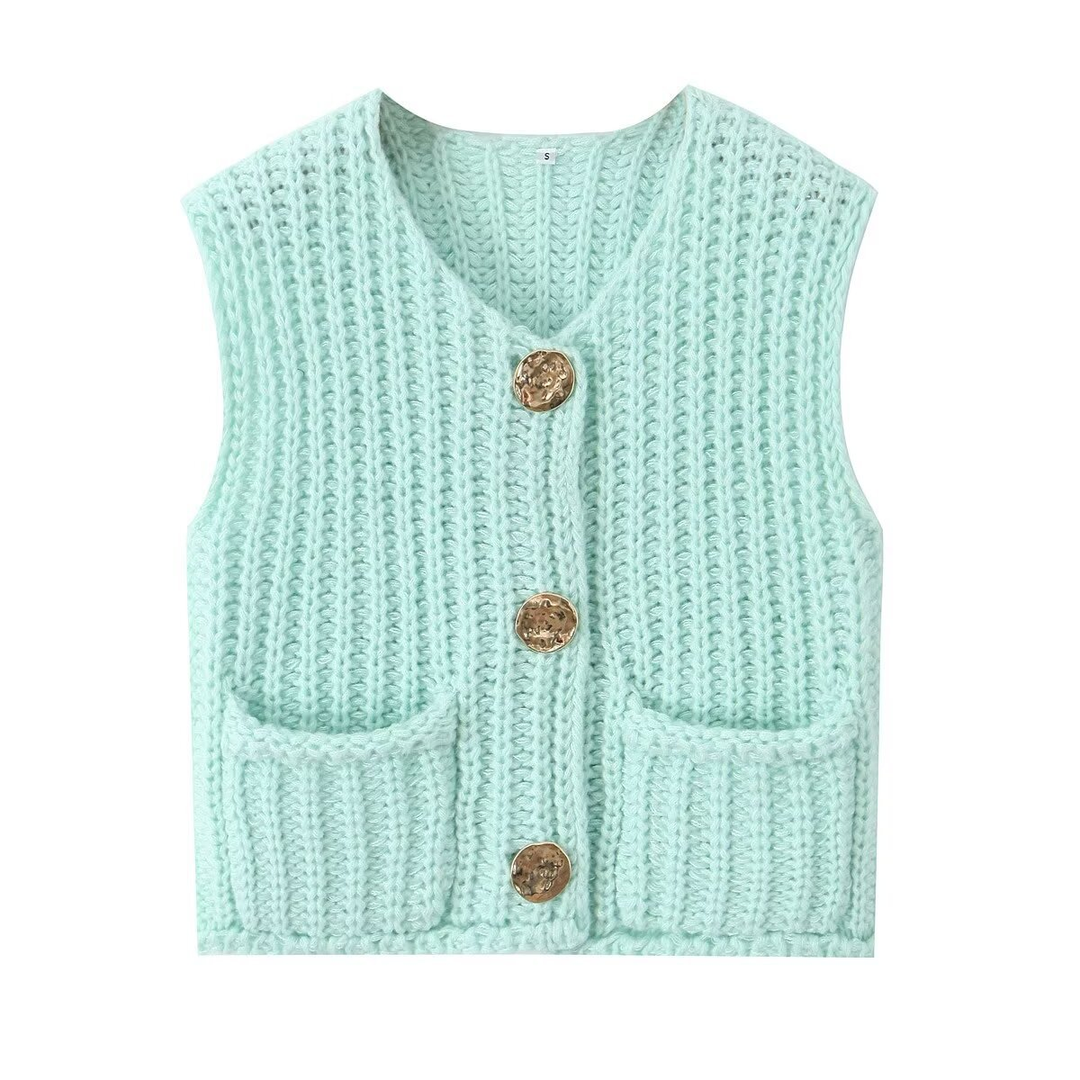 Maty Solid Color Crew Neck Crop Sweater Vest SKT621