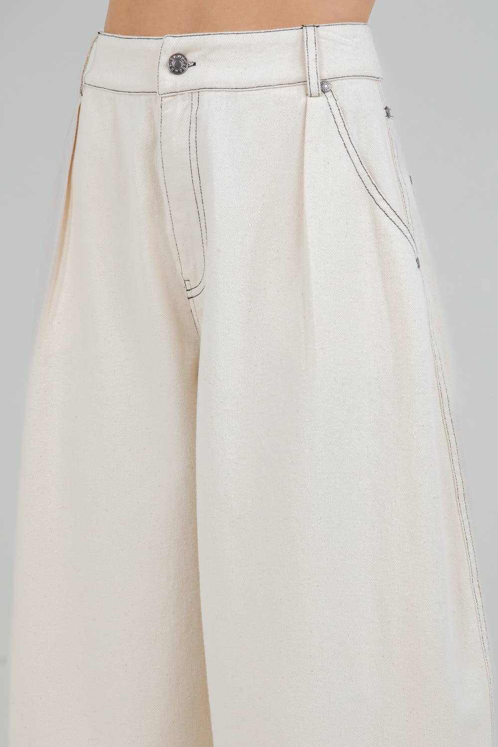 ANGIE SOFT COTTON WASHED BARREL LEG PANTS - OATMEAL