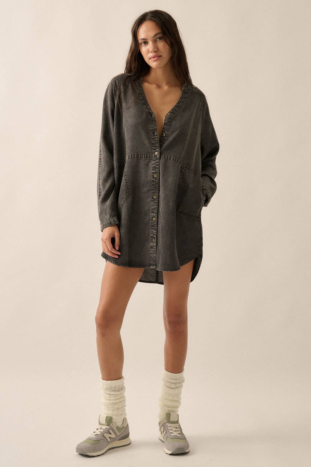 Jacki  Denim Button-Front Mini Shirt Dress