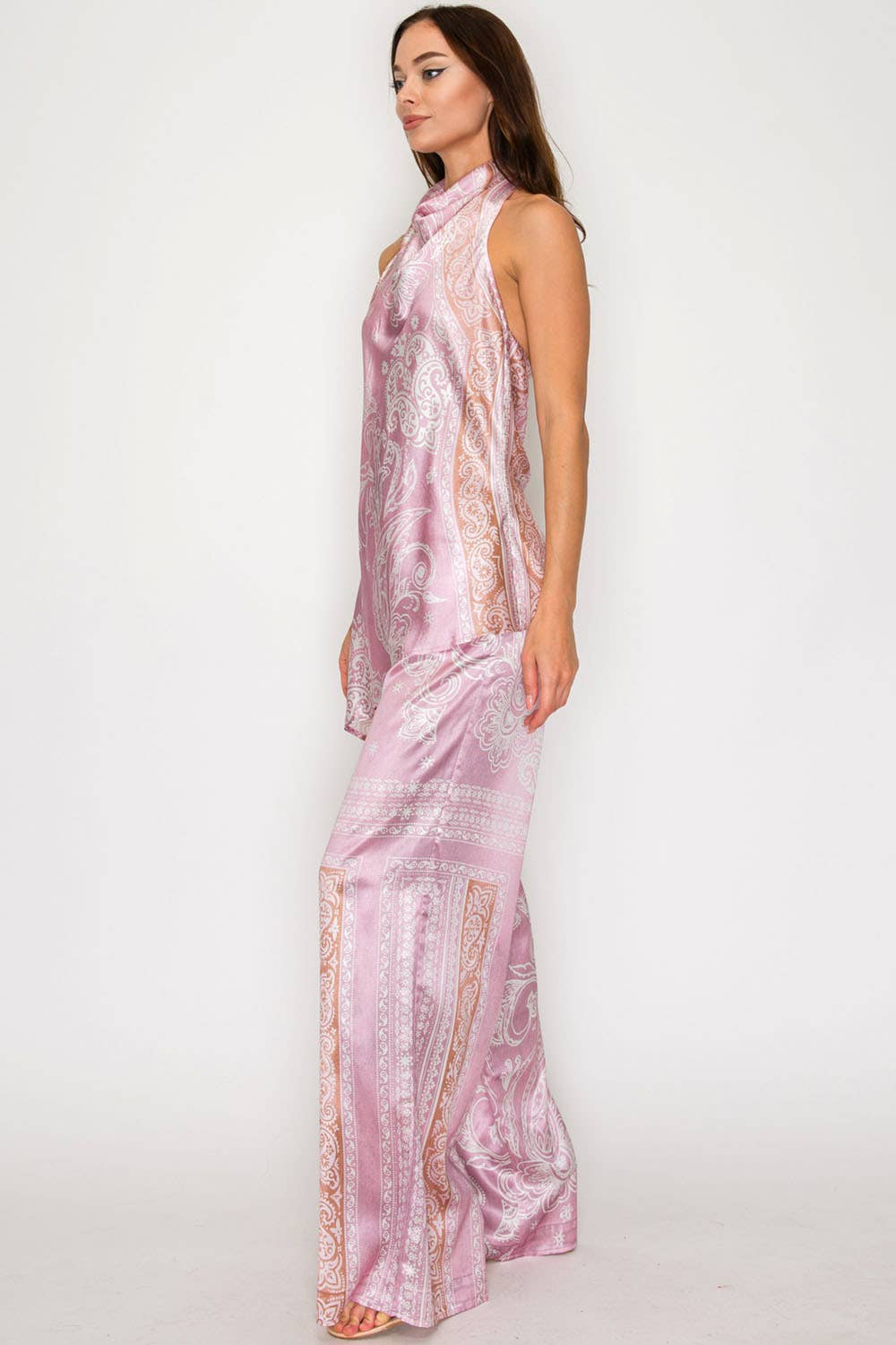 Blue Paisley Halter Top & Wide-Leg Pants Set
