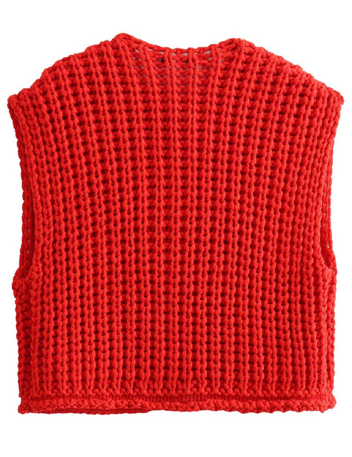 Maty Solid Color Crew Neck Crop Sweater Vest SKT621