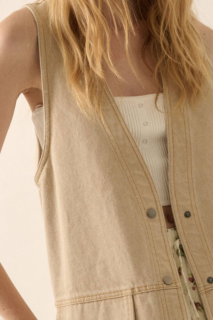 Siria sand Denim Snap-Front Vest