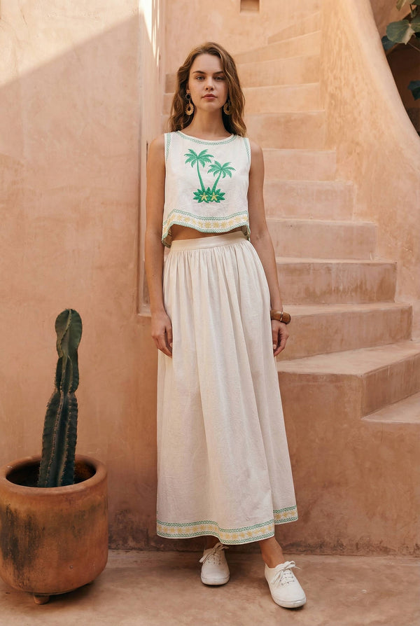 Palm Tree Embroidered Crop Top