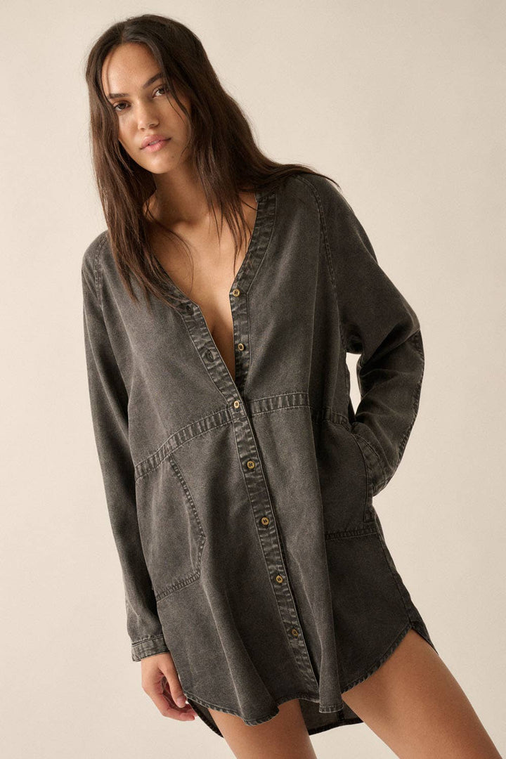 Jacki  Denim Button-Front Mini Shirt Dress