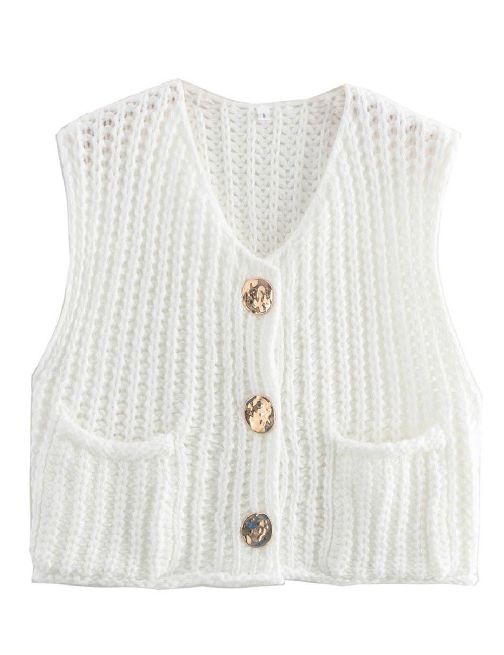 Maty Solid Color Crew Neck Crop Sweater Vest SKT621